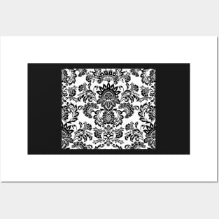 black and white Damask Posters and Art